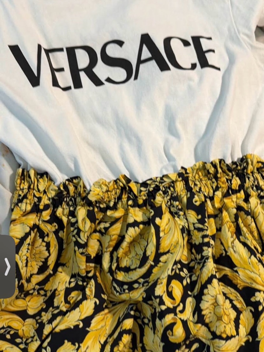 Versace White Logo Tee with Black and Yellow Baroque Skirt